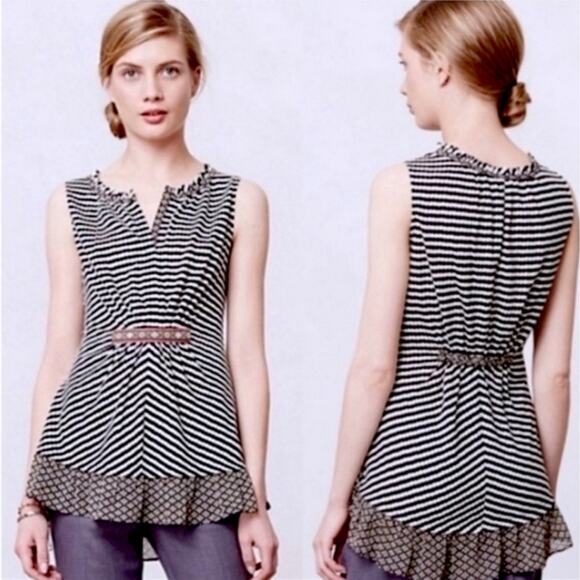 Odille by Anthropologie Women’s Top Large Stripe - Picture 1 of 8
